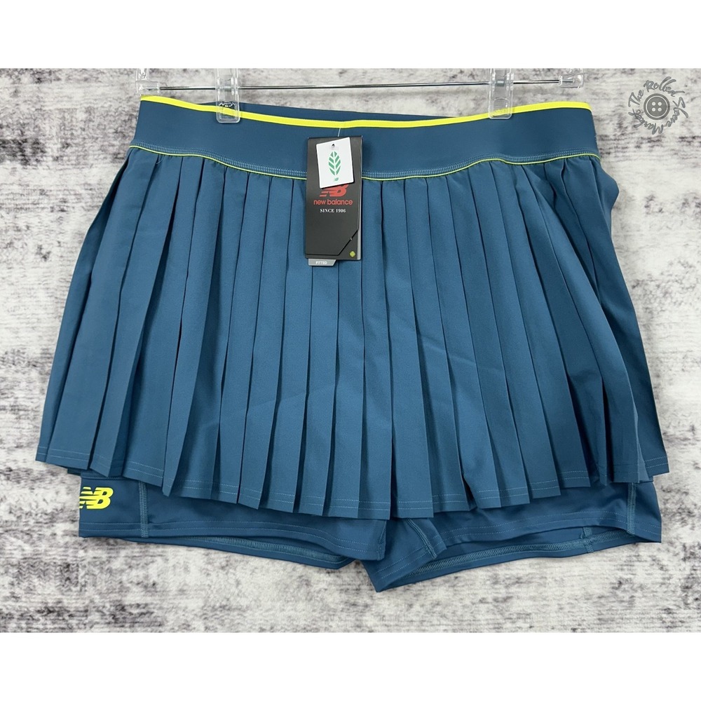 NWT New Balance Athletic Pleated Skort Tennis Skirt XL Teal Yellow WK41402P‎